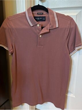 Abercrombie & Fitch Men's Rose-Mauve Polo with White Tipping